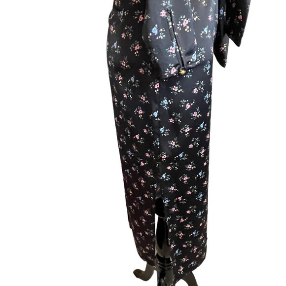 WAYF Black Ditsy Floral Dress Satin Tie Bare Midriff Cutout Puff Sleeve NWT Med - Picture 2 of 5